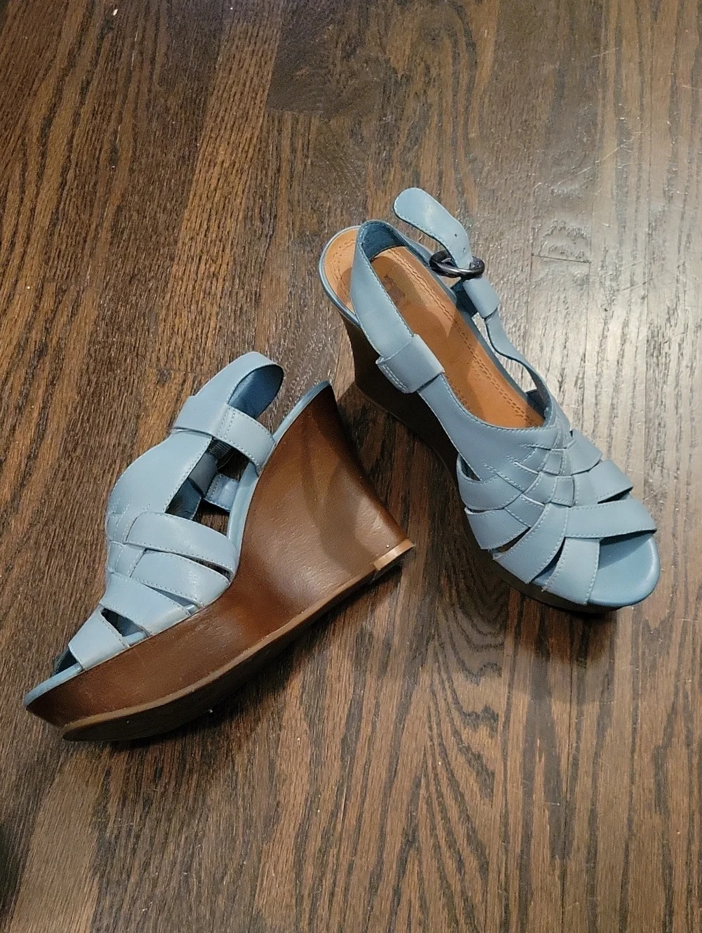 Light Blue GIANNI BINI Wedge Sandals - Women's Strappy Slingback Wedges